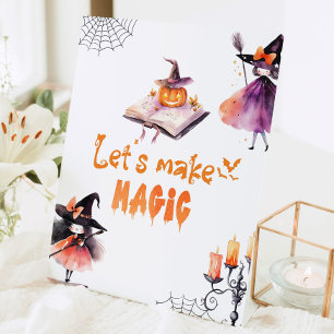 Laat magische heksen Halloween feest te maken Reclamebord Met Voetstuk