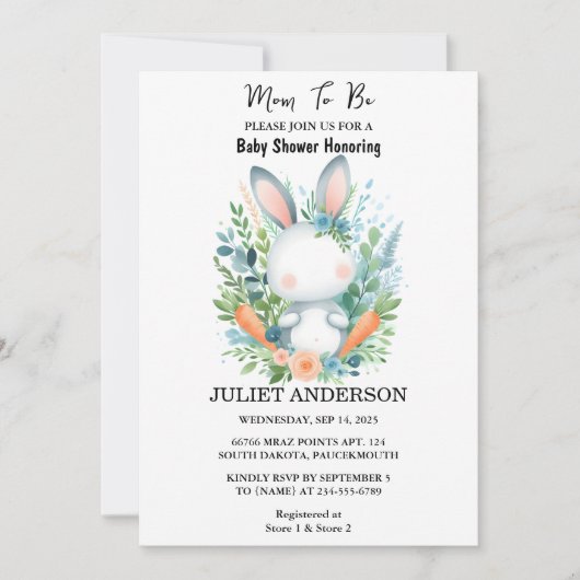 Laat mama Ear Hop Blue Pink Bunny Baby shower zijn Kaart (Voorkant)