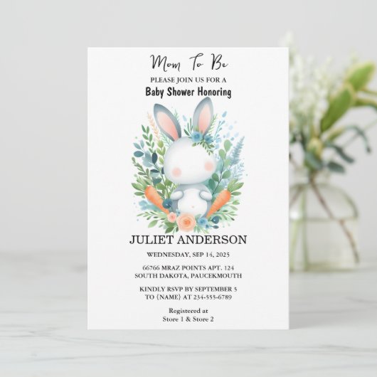 Laat mama Ear Hop Blue Pink Bunny Baby shower zijn Kaart (Staand voorkant)