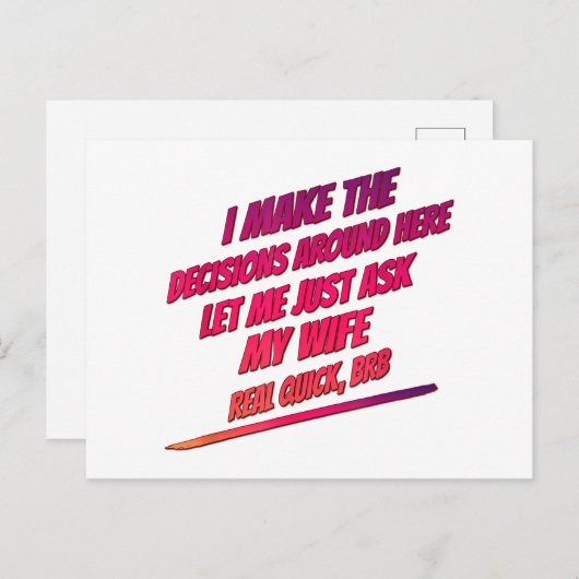 Laat Me Even Mijn Vrouw Vragen - Echtgenoot Grappi Briefkaart (Voorkant / Achterkant)