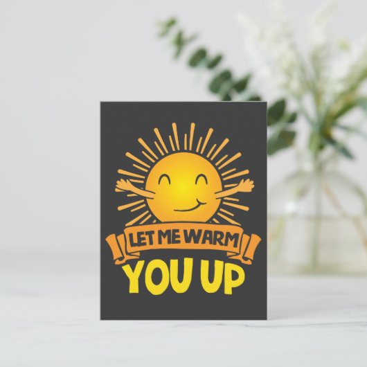 Laat me je opwarmen Cute Sun knuffel Geluk Briefkaart (Staand voorkant)
