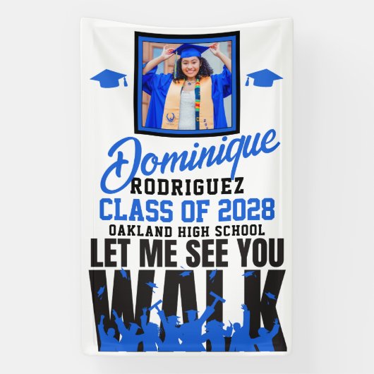 Laat me je zien WALK | Funny Blue Photo Afstuderen Spandoek (Verticaal)