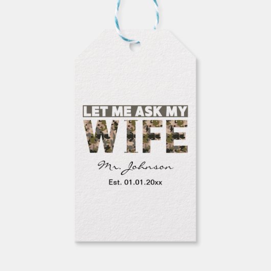 Laat me mijn vrouw vragen grappig gepersonaliseerd cadeaulabel (Achterkant)