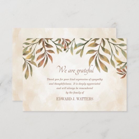 Laat medeleven met dank aan uw kaart (Voorkant / Achterkant)