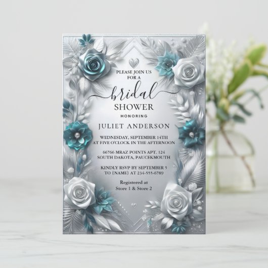 Laat metaal glam glanzend hoogwaardig zilver bruil kaart (Staand voorkant)