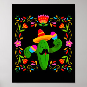 Laat ons cinco de mayo vieren met gitaar cactus poster