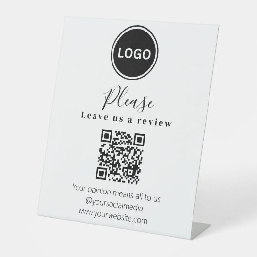 Laat ons een review achter | QR-code Modern Visite Reclamebord Met Voetstuk (Voorkant)