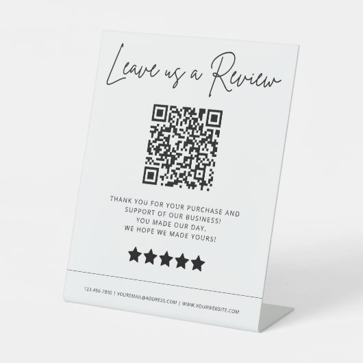 Laat ons een Review QR code bedrijf Reclamebord Met Voetstuk (Voorkant)