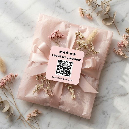 Laat Ons een Review QR Code Roze Aangepaste Review Vierkante Sticker
