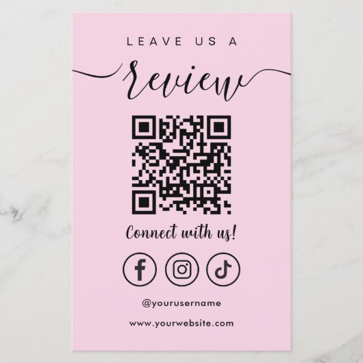 Laat ons een Review QR Code Social Media Logo Roze Flyer (Voorkant)