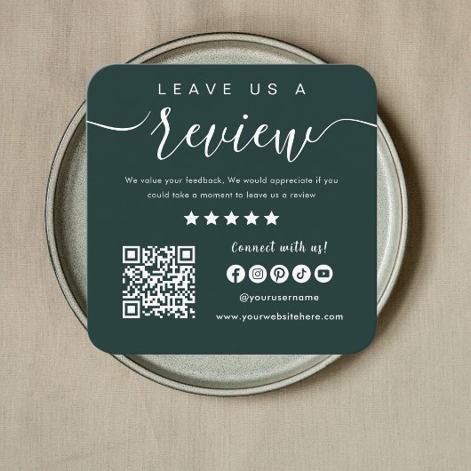 Laat ons een Review QR Code Social Media Logo Vierkante Visitekaartje