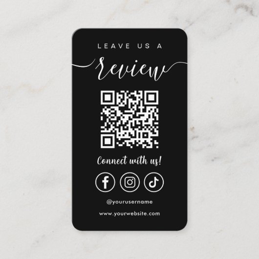 Laat ons een Review QR Code Social Media Logo Zwar Visitekaartje (Voorkant)
