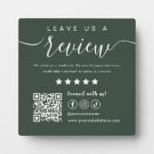 Laat ons een Review Social Media QR Code Donkergro Fotoplaat (Voorkant)