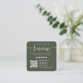 Laat ons een Review Social Media QR Code Donkergro Vierkante Visitekaartje (Staand voorkant)
