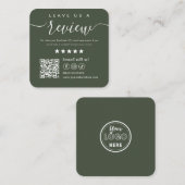 Laat ons een Review Social Media QR Code Donkergro Vierkante Visitekaartje (Voorkant / Achterkant)