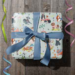 Laat ons feestelijke blauwe hond puppy verjaardags cadeaupapier