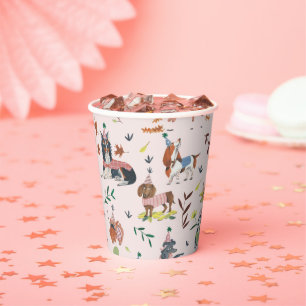 Laat ons feestelijke roze hond puppy verjaardagsfe papieren bekers