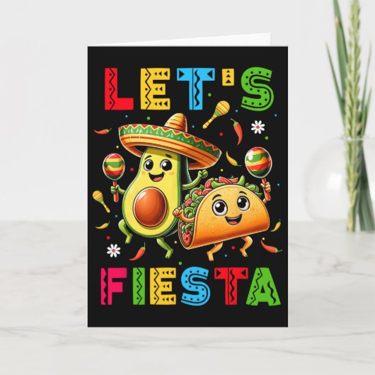 Laat ons feestvieren Taco Avocado Grappig Cinco De Kaart (Voorkant)
