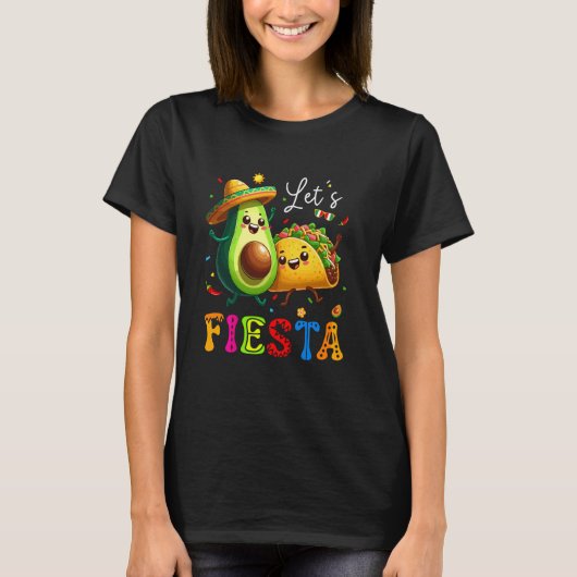 Laat ons Fiesta Taco Avocado Grappig Cinco De Mayo T-shirt (Voorkant)