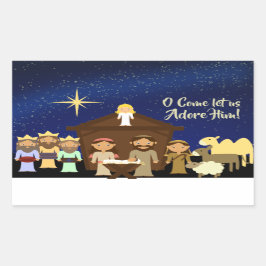 Laat ons hem aanbidden, Kerstmis Geboorte Rechthoekige Sticker