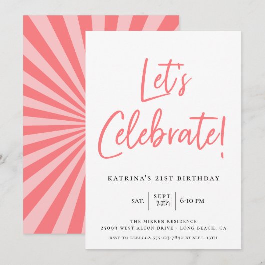 Laat ons Matig Roze Manuscript Birthday vieren Kaart (Voorkant / Achterkant)