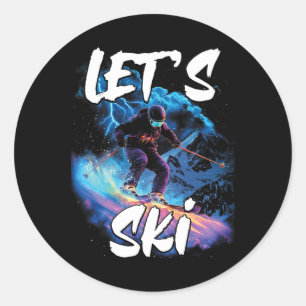 Laat ons Skisport Uitrusting Wintersport Skiër G Ronde Sticker