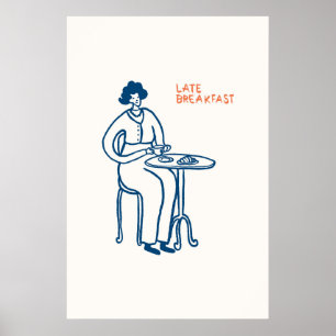 Laat Ontbijt Vrouw Koffiekopje Print  Cafe