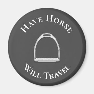 "Laat paarden reizen" Engels Stirrup Dark Grey Magneet