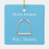 "Laat paarden reizen" Roep strijkijzer op blauw Keramisch Ornament (Achterkant)