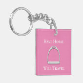"Laat paarden reizen" Roze roze roeststrijkijzer Sleutelhanger (Voorkant Links)