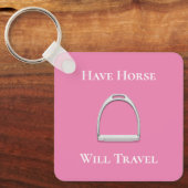 "Laat paarden reizen" Roze roze roeststrijkijzer Sleutelhanger (Voorkant)