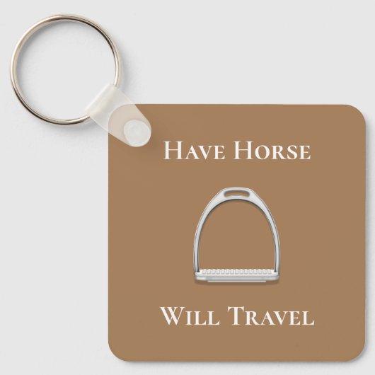 "Laat paarden reizen" Stirrup Iron Brown Sleutelhanger (Voorkant)