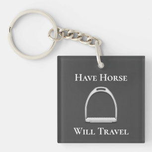 "Laat paarden reizen" Stirrup Iron Dark Grey Sleutelhanger