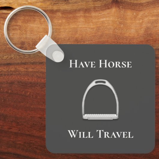 "Laat paarden reizen" Stirrup Iron Grey Sleutelhanger (Voorkant)
