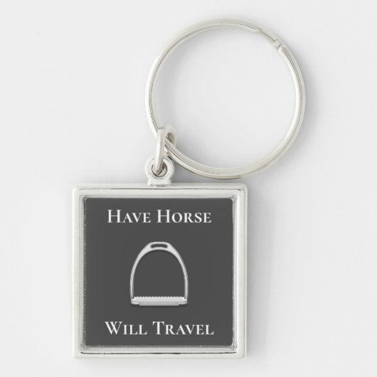 "Laat paarden reizen" Stirrup Iron Grey Sleutelhanger (Voorkant)