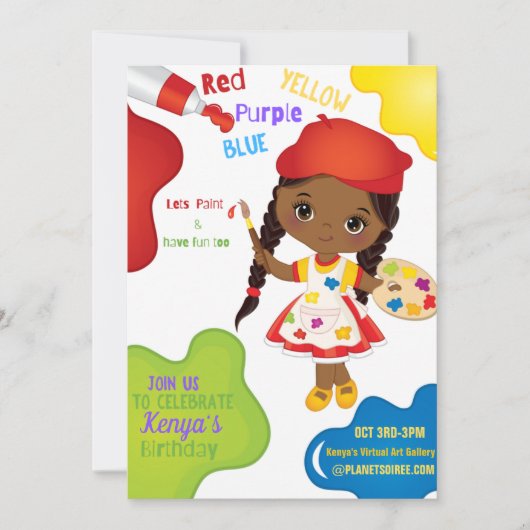 Laat Paint Birthday-uitnodiging voor meisjes (Voorkant)