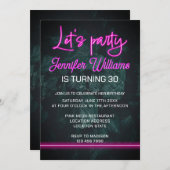 Laat partij heet roze neon script gebladerte kaart (Voorkant / Achterkant)