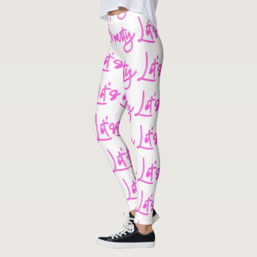 Laat partij heet roze neon script patroon wit leggings (Links)