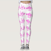 Laat partij heet roze neon script patroon wit leggings (Voorkant)