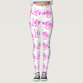 Laat partij heet roze neon script patroon wit leggings