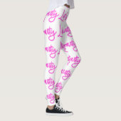 Laat partij heet roze neon script patroon wit leggings (Rechts)