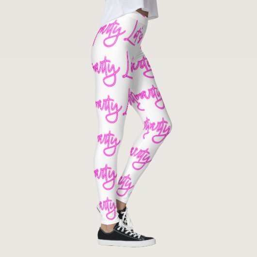 Laat partij heet roze neon script patroon wit leggings (Rechts)
