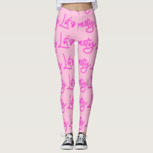 Laat partij heet roze neon scriptpatroon leggings