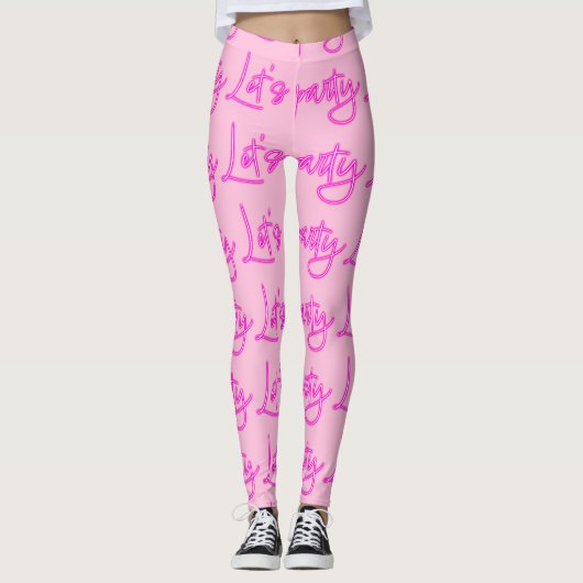 Laat partij heet roze neon scriptpatroon leggings (Voorkant)