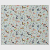 Laat Pawty Blue Dog Puppy Verjaardagsfeestje Cadeaupapier (Vlak)