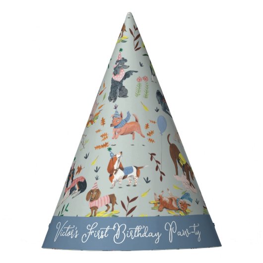 Laat Pawty Blue Dog Puppy Verjaardagsfeestje Feesthoedjes (Voorkant)