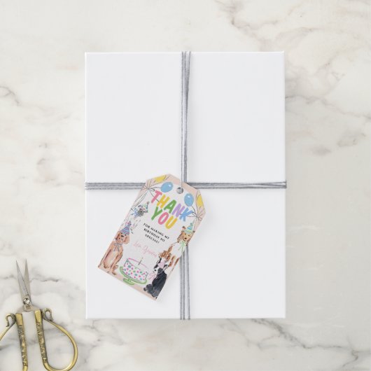 Laat Pawty Dog eerste verjaardag Dank u Label Cadeaulabel (Met Touw)