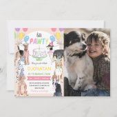 Laat Pawty Dog First Birthday Invitation Card Kaart (Voorkant)