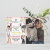 Laat Pawty Dog First Birthday Invitation Card Kaart (Staand voorkant)
