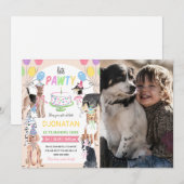 Laat Pawty Dog First Birthday Invitation Card Kaart (Voorkant / Achterkant)